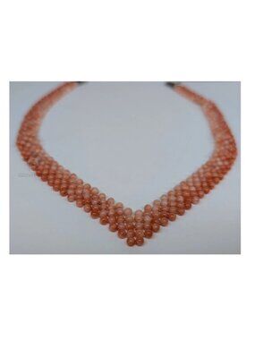 17" Vintage Woven Natural Italian Peach Coral Bead Necklace Filigree Clasp 26g